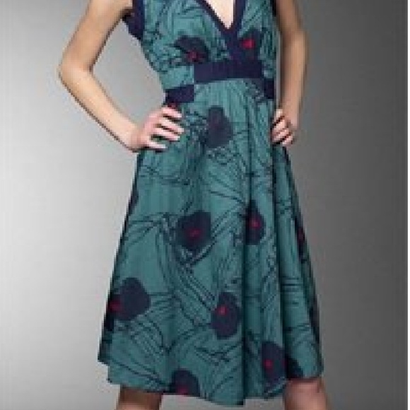 MARC JACOBS Sumi Blossom Teal Blue Dress Vintage Floral Fit Flare Retro 8 NWOT - Picture 3 of 16